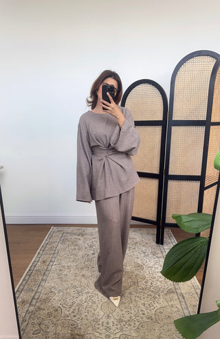 Taupe twist tie back coord- riva - Fash Focused