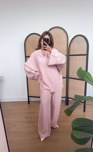 pink coord with mandarin collar- mila