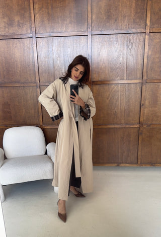 Beige check trench coat- elara
