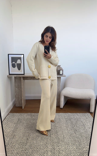 Cream gold button detail coord- evera - Fash Focused