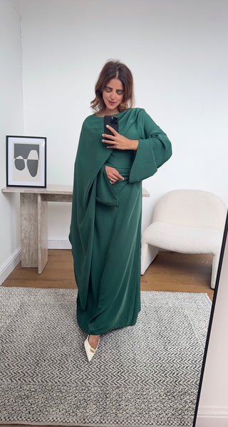 Emerald dress with drape scarf- zaria - Fash Focused
