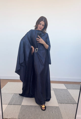 Navy crinkle cape dress - alya - Fash Focused