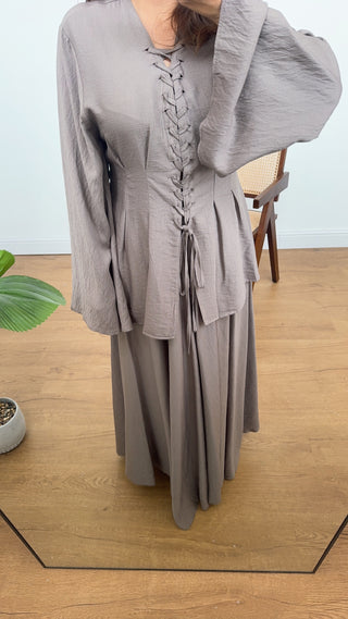 Mocha lace up skirt coord- riley - Fash Focused