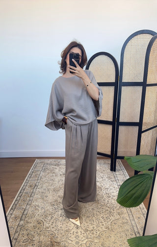 Taupe flowy coord set- naiara - Fash Focused