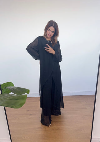 Black long sleeve shiffon split coord - lila - Fash Focused