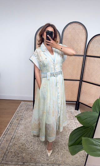 Sage bloom belted maxi dress- shreya