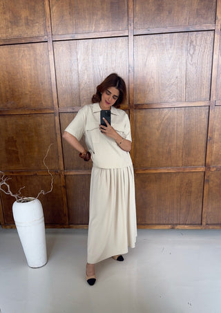 Beige two piece skirt set- Gina - Fash Focused