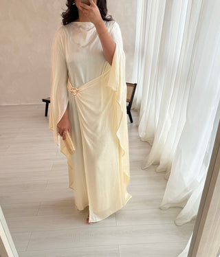 cream crinkle cape dress - alya - Fash Focused