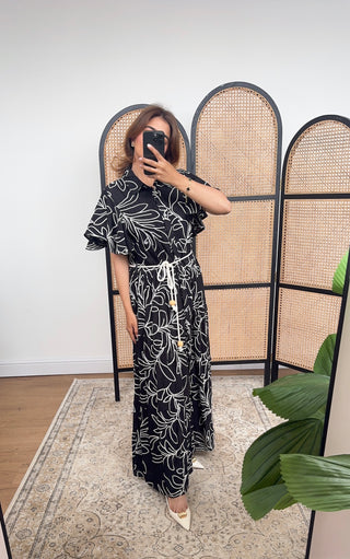 Black embroidered dress with belt- ditta
