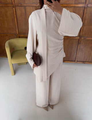 Cream high neck wrap coord - kani - Fash Focused