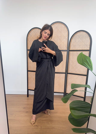 Black stripe wrap dress