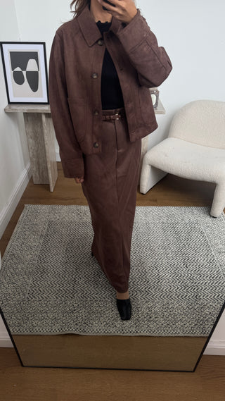 brown suede skirt two piece - kiah - Fash Focused