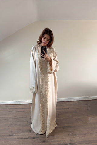 Cream lace detail kimono two piece - liana - Fash Focused