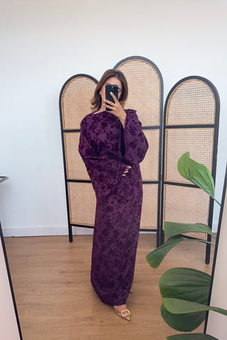 Plum fishtail velvet detail dress- laya