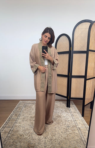 Camel crochet kimono coord - abia - Fash Focused