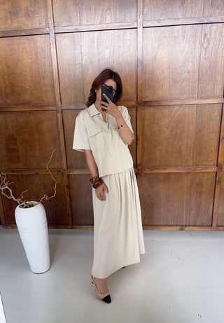 Beige two piece skirt set- Gina - Fash Focused