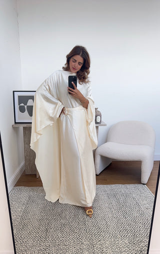 cape dress cream Cream Rhinestone Cape Maxi Dress