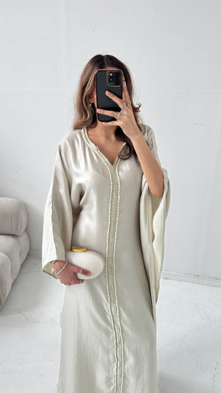 Champagne beige pearl kaftan- marwa - Fash Focused