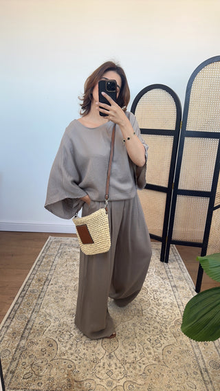Taupe flowy coord set- naiara - Fash Focused
