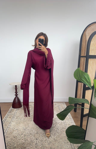 Burgandy fringe cape dress- elara