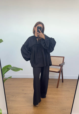 Black high neck ruffle coord - anika - Fash Focused