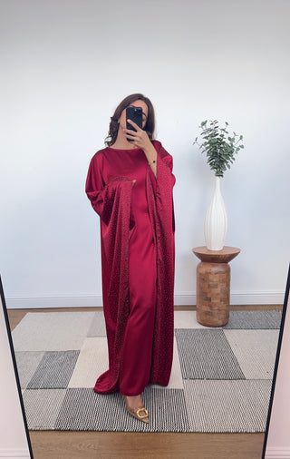 wine studded kaftan with belt- nura - Fash Focused