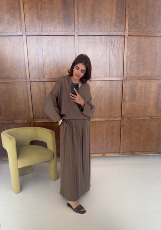 Taupe braided v neck coord- mirya