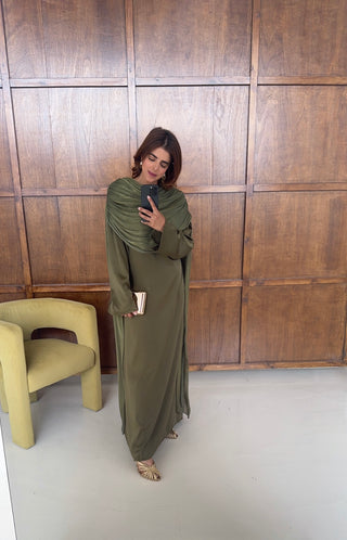 Olive dress with drape detail- sani