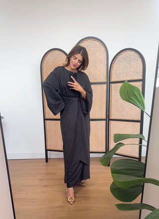 Black stripe wrap dress