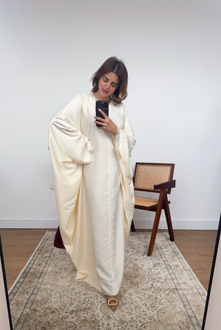 Ivory butterfly lace detail kaftan- vela - Fash Focused