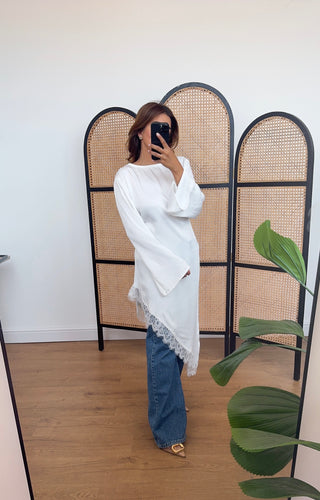 White Assymetric lace detail top- jaia