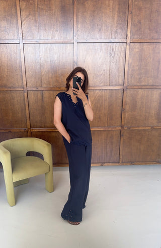 Navy embroidered cut out two piece- sura