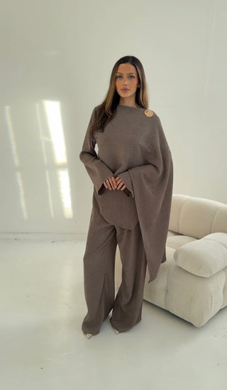 Taupe scarf coord with gold brooch- imani - Fash Focused