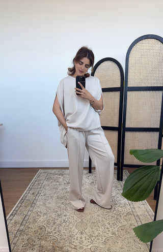 Cream Assymetric jogger coord- lici - Fash Focused