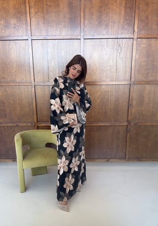 Black floral tie back dress- asi