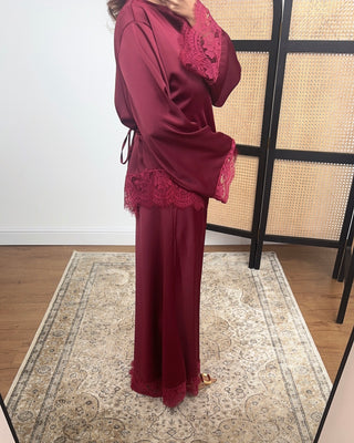 Burgandy lace satin two piece skirt coord- ilham - Fash Focused