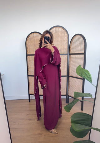 Wine pearl cape dress- sisi