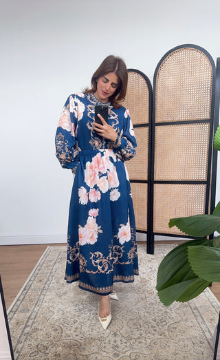 Navy regal floral skirt coord - rose - Fash Focused