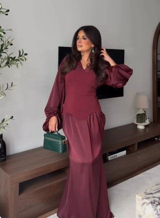 Burgandy long sleeve dress- bou