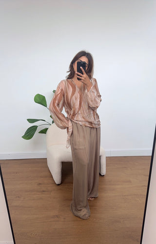 Beige/Mocha chifffon wrap coord - Hala - Fash Focused