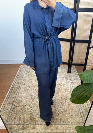 Tie waist denim effect set- yira - Fash Focused