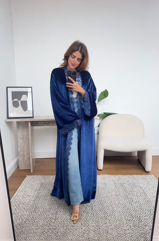 Navy velvet lace abaya- layla - Fash Focused