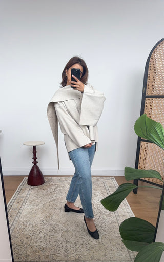 Cream scarf cape jacket- Aiya - Fash Focused