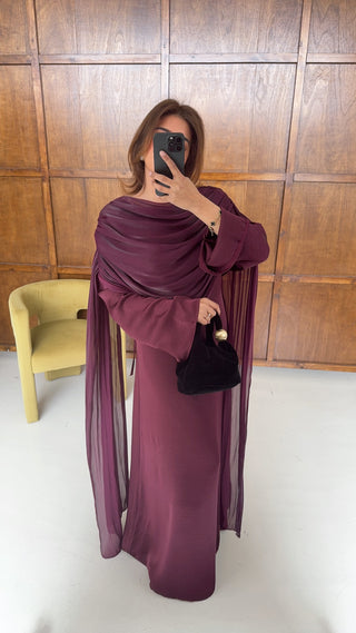 burgandy dress with drape detail- sani - Fash Focused