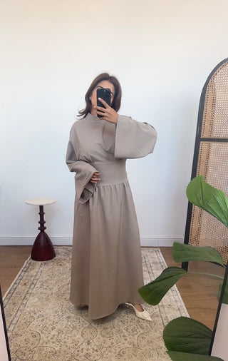 Taupe waist dress- solene
