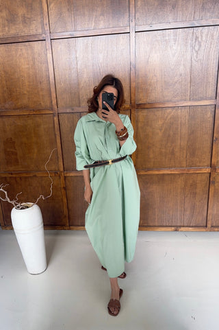 Sage cotton shirt dress- fatin - Fash Focused