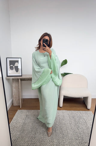 Mint frill kaftan dress with inner tie belt- amina - Fash Focused