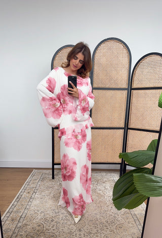 Pink chiffon printed maxi dress- bria