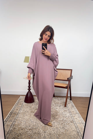 Lilac basic abaya with elasticated sleeve- Dina - Fash Focused