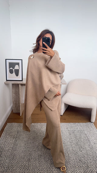 Nude scarf coord with gold brooch- imani - Fash Focused